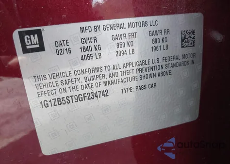 2016 Chevrolet Malibu Ls z USA, uszkodzony, nr VIN 1G1ZB5ST9GF234742